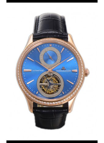 Jaeger LeCoultre Master Tourbillon Ultra-Fino Dial Azul Reloj Caja Oro Rosado