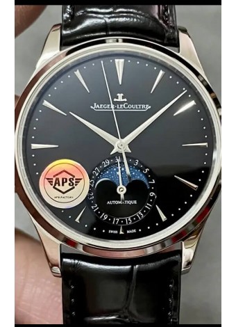 Jaeger LeCoultre Master Ultra Thin Moon Dial Negro Acero 904L Reloj Réplica a Espejo 1:1