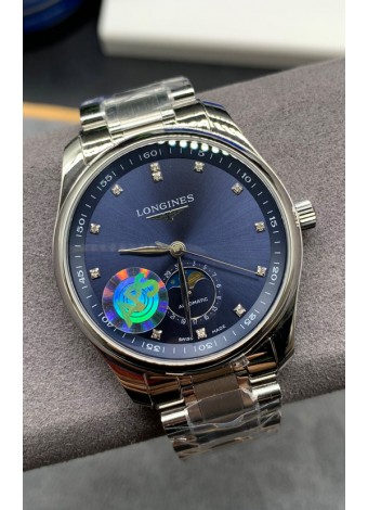 Largoines Master Collection Automatic Moonphase Dial Azul Reloj Réplica Suizo Correa Acero