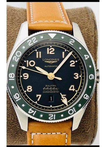 Longines Spirit ZULU Time Reloj Réplica a Espejo 1:1 Caja en Acero 904L - Movimiento Suizo Automático L844.4 Brown Strap