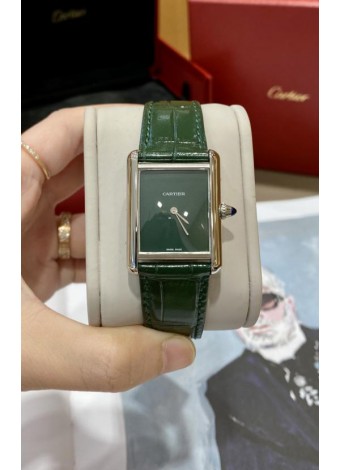 Must De Cartier Edición Tank Reloj Caja Acero Inoxidable 904L Dial Verde