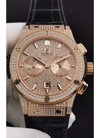 Hublot Classic Fusion Chronograph Oro Rosado Diamantes Dial y Caja Reloj Réplica a Espejo 1:1