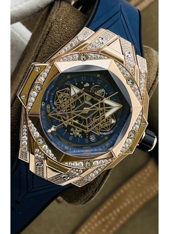 Hublot Big Bang UNICO Sang Bleu II Oro Rosado Diamantes Calidad a Espejo 1:1 Reloj Réplica Suizo
