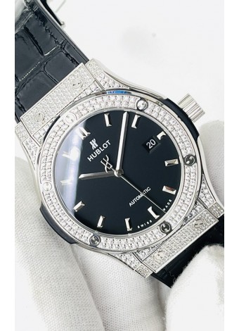 Hublot Classic Fusion Acero Inoxidable Diamantes Dial Negro Reloj Réplica Suizo Calidad Espejo 1:1