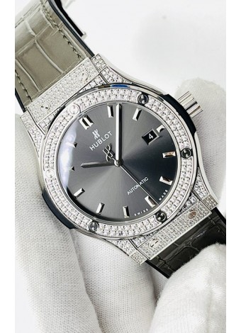 Hublot Classic Fusion Acero Inoxidable Diamantes Dial Gris Reloj Réplica Suizo Calidad Espejo 1:1