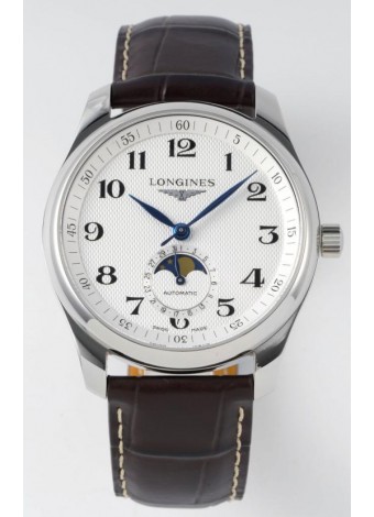 Largoines Master Collection Automático Fase Lunar Dial Blanco Reloj Réplica Suizo Correa de Piel