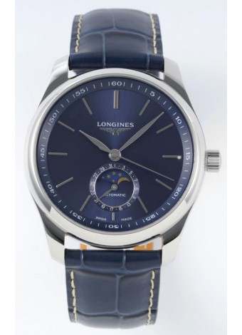 Largoines Master Collection Automatic Fase Lunar Dial Azul Reloj Réplica Suizo Correa de Piel