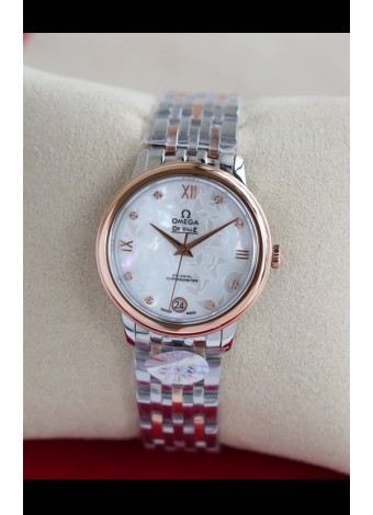 Omega De Ville Edition Reloj Suizo Automático en Dos Tonos Oro Rosado Dial Blanco 