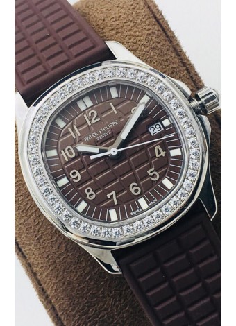 Patek Philippe Aquanaut 5067A Reloj Réplica Suiza Dial Marrón en Acero Inoxidable Bisel Diamantes 35MM