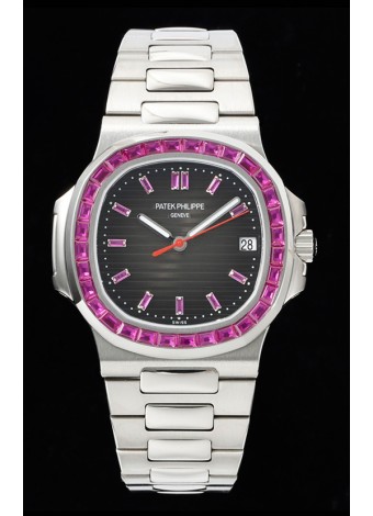 Patek Philippe Nautilus 5711 Dial Negro Reloj Réplica Suizo a Espejo 1:1 Acero 904L con Bisel de Rubíes