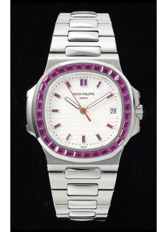 Patek Philippe Nautilus 5711 Dial Blanco Réplica a Espejo 1:1 Acero 904L con Bisel de Rubíes