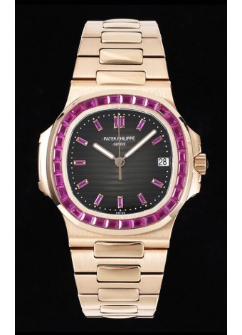 Patek Philippe Nautilus 5711 Dial Negro Réplica a Espejo 1:1 Acero 904L con Bisel de Rubíes