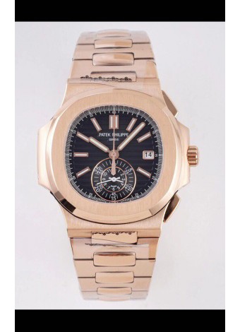 Patek Philippe Nautilus 5980/R Oro Rosado Caja Acero 904L Dial Negro - Réplica a Espejo 1:1