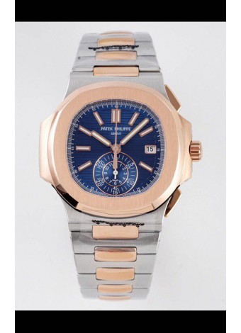 Patek Philippe Nautilus 5980/1AR-001 Oro Rosado Caja Acero 904L Dos Tonos Dial Azul - Réplica a Espejo 1:1