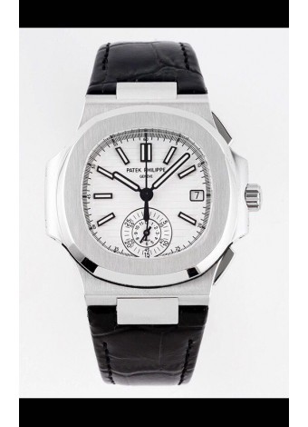 Patek Philippe Nautilus 5980/1A Caja Acero 904L en Dial Blanco Correa de Piel - Réplica a Espejo 1:1