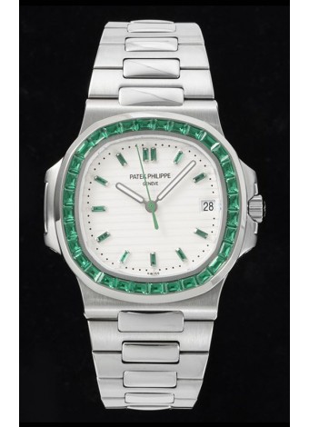 Patek Philippe Nautilus 5711 Dial Blanco Réplica a Espejo 1:1 Acero 904L con Bisel de Rubíes
