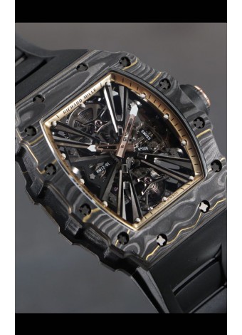 Richard Mille RM12-01 Caja Fibra de Carbono Genuino Movimiento Tourbillon Reloj Réplica a Espejo 1:1
