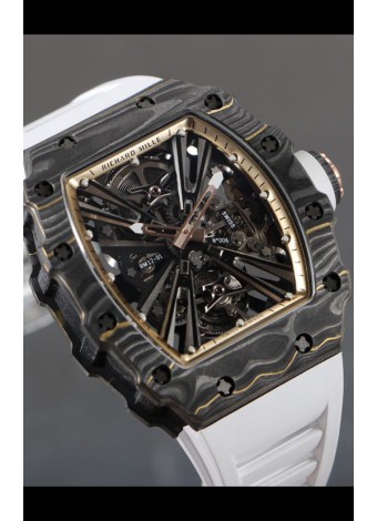 Richard Mille RM12-01 Caja Fibra de Carbono Genuino Movimiento Tourbillon Reloj Réplica a Espejo 1:1