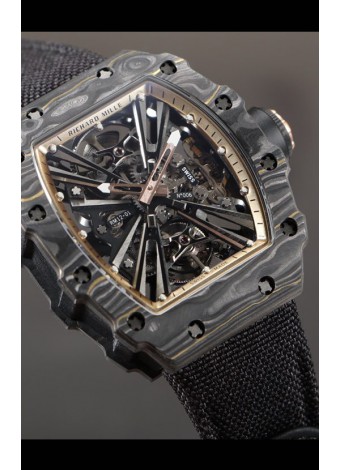 Richard Mille RM12-01 Caja Fibra de Carbono Genuino Movimiento Tourbillon Reloj Réplica a Espejo 1:1