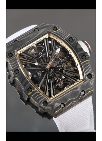 Richard Mille RM12-01 Caja Fibra de Carbono Genuino Movimiento Tourbillon Reloj Réplica a Espejo 1:1