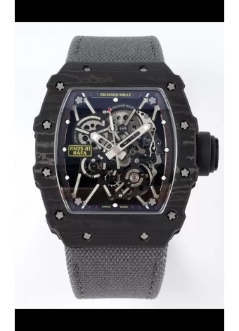 Richard Mille RM35-01 Rafael Nadal Caja Fibra de Carbono con Genuino Tourbillon Reloj Super Clon