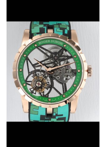 Roger Dubuis Excalibur Spider Flying Tourbillon Skeleton Caja Oro Rosado 42MM Reloj Réplica Suizo a Espejo 1:1