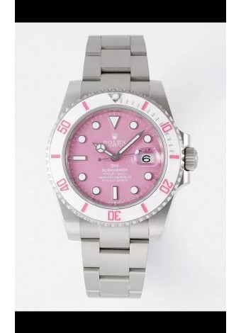 Rolex Submariner DiW Caja Acero Inoxidable Bisel Blanco Reloj Edición Cerámica Dial Rosado