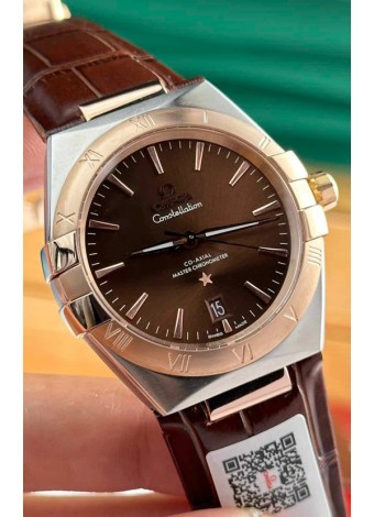 Omega Co-Axial Constellation 39MM Dial Marrón Oro Rosado Dos Tonos Reloj Réplica Espejo 1:1