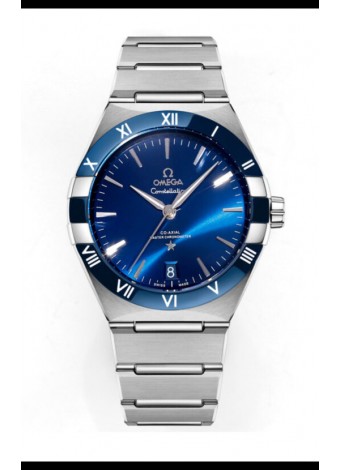 Omega Co-Axial Constellation Inoxidable Blanco Dial Azul Réplica Espejo 1:1 41MM