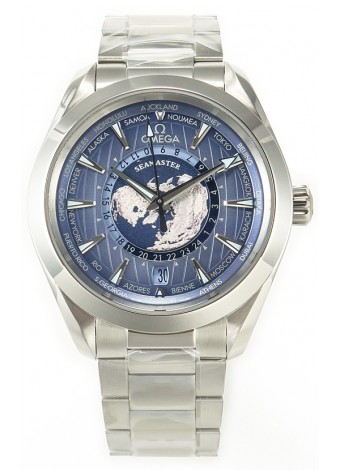 Omega Aqua Terra 150M Wolrd Timer 24 Summer Dial Azul Acero 904L Réplica Espejo 1:1 41MM 