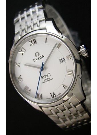 Omega De-Ville Annual Calendar Reloj Réplica Suizo a espejo 1:1 Correa de Acero Dial en Blanco