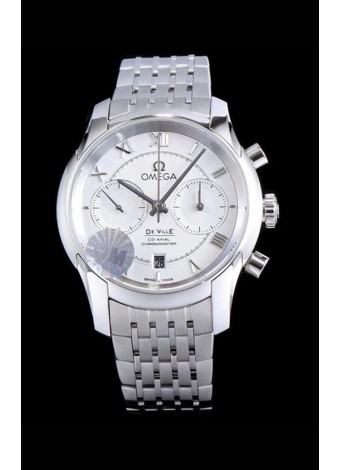 Omega De Ville Chronograph 1:1 Mirror Replica Watch in White Dial 42MM