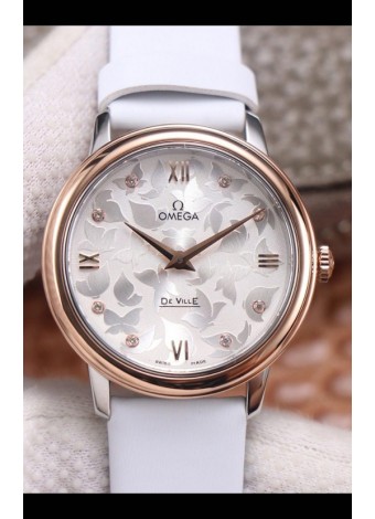 Omega De Ville Floral Dial Movimiento de Cuarzo Suizo Caja en Dos Tonos - Dial Acero