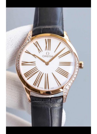 Omega De Ville Tresor Edition Cuarzo Suizo Watch 36MM Caja Oro Rosado Dial Blanco