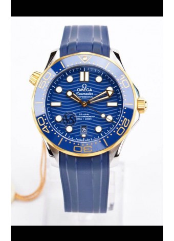 Omega Seamaster 300M Co-Axial Master Chronometer Dial Azul Caja de Dos Tonos Réplica Espejo 1:1