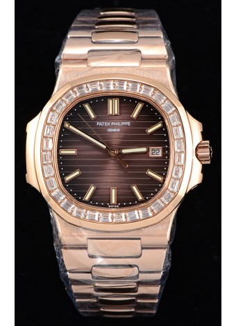 Patek Philippe Nautilus 5711/1R Reloj a Espejo 1:1 Bisel Diamantes Baguette