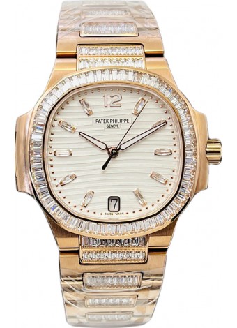 Patek Philippe Nautilus 7118R 35MM 1:1 Oro Rosado Dial Blanco Reloj Réplica Espejo 1:1