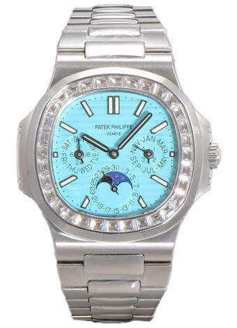 Patek Philippe Nautilus 5740 Perpetual Calendar Oro Blanco Dial Tiffany Bisel Diamantes Reloj Réplica Suiza 