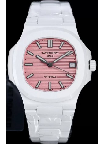 Patek Philippe Nautilus 5711 AET Remould Edición Cerámica Blanca Dial Rosado Reloj Réplica Suiza