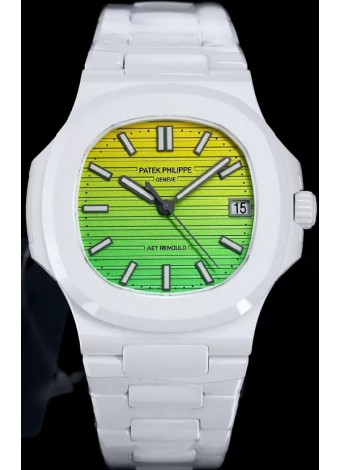 Patek Philippe Nautilus 5711 AET Remould Edición Cerámica Blanca Dial Degradado Amarillo/Verde Reloj Réplica Suiza