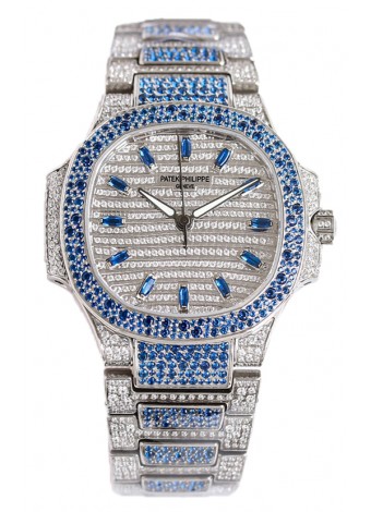 Patek Philippe Nautilus 7118R 35MM 1:1 Reloj Diamantes Azules Pavimentados en Caja Acero