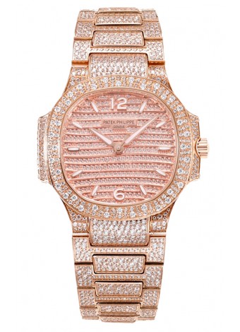 Patek Philippe Nautilus 7118R 35MM 1:1 Reloj Pavimentado en Diamantes Caja en Oro Rosado