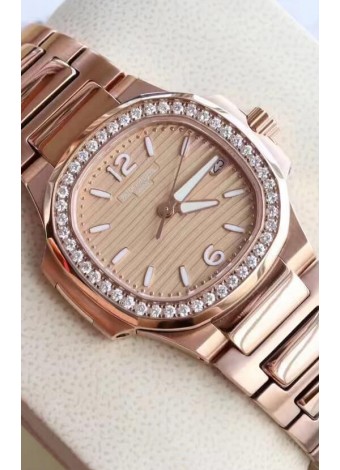 Patek Philippe Nautilus 7010/1GR-012 32MM Reloj Réplica a Espejo - Bisel con Diamantes Genuinos