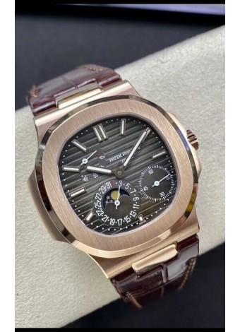 Patek Philippe Nautilus 5712/R Reloj Réplica Calidad Espejo 1:1 Dial Marrón Correa de Piel