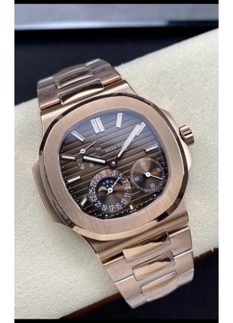 Patek Philippe Nautilus 5712/R Reloj Réplica Calidad Espejo 1:1 Dial Marrón Correa de Oro Rosado