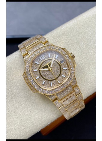 Patek Philippe Nautilus 7010 Pavimentado en Diamantes Oro Amarillo 32MM Réplica Espejo 1:1 - Diamantes Genuinos