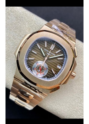 Patek Philippe Nautilus 5980/R Cronógrafo Oro Rosado en Caja de Acero 904L Dial Marrón - Réplica Espejo 1:1