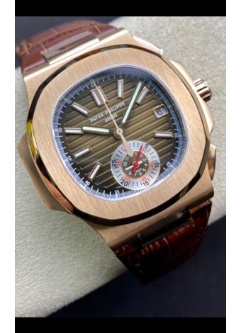 Patek Philippe Nautilus 5980/R Cronógrafo Oro Rosado en Caja de Acero 904L Dial Marrón - Réplica Espejo 1:1