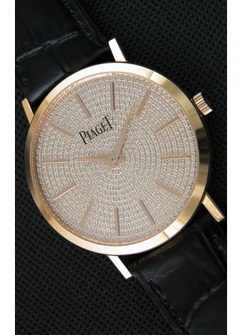 Piaget Altiplano G0A36128 Paved Diam Dial Reloj Réplica de Cuarzo Suizo en Caja de Oro Rosado