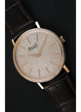 Piaget Altiplano G0A36128 Paved Diam Dial Reloj Réplica de Cuarzo Suizo en Caja de Oro Rosado